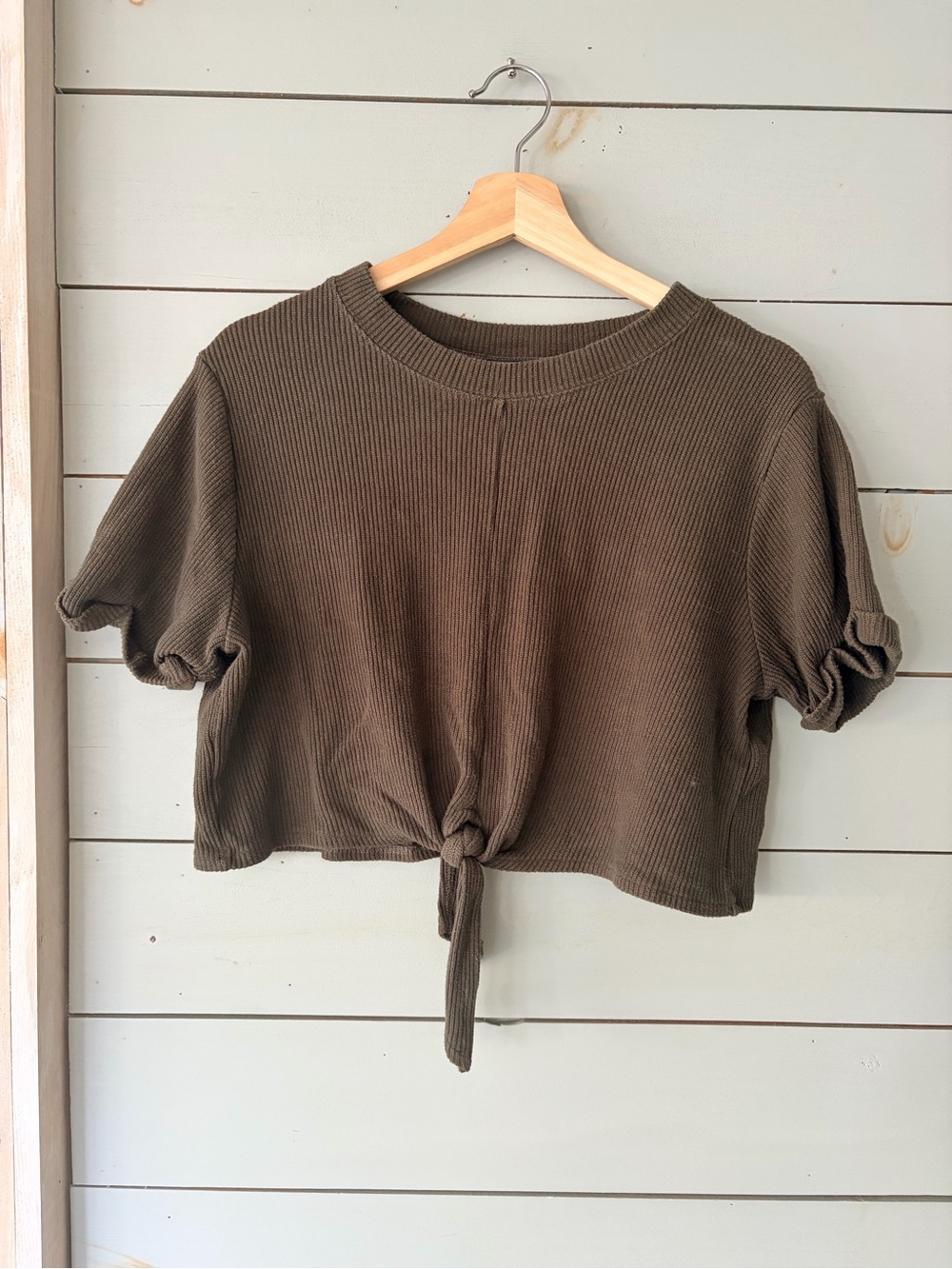 Abercrombie & Fitch Brown Ribbed Tie Front Crop Top Size XL
